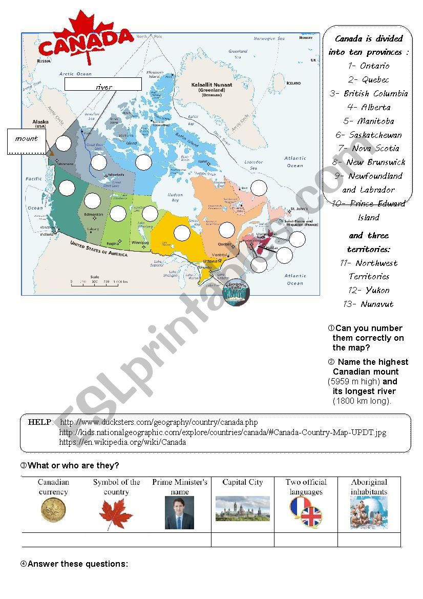 CanadaÂ´s webquest - ESL worksheet by nanette25
