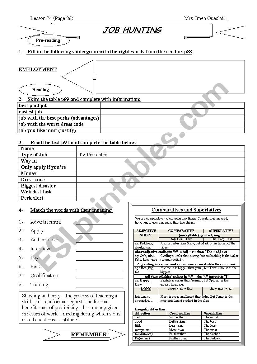 lesson 24: job hunting 1st form Tunisia