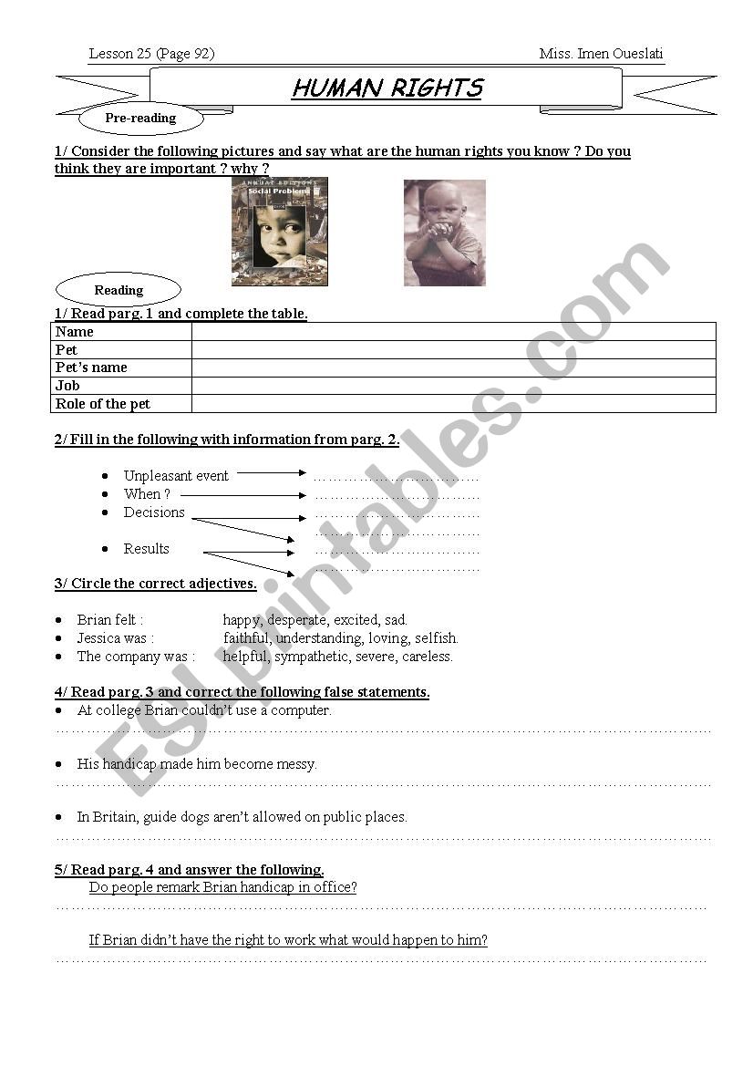 lesson 25: Human rights 1st form Tunisia