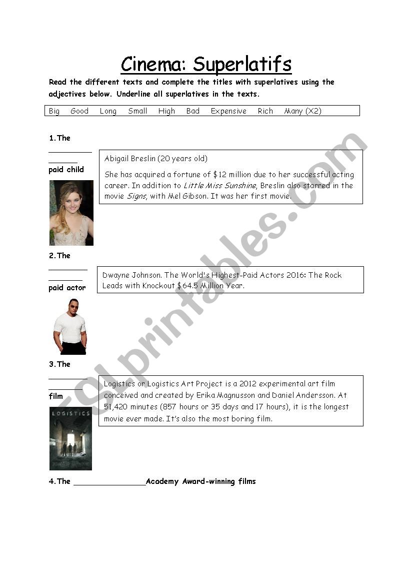 Cinema: Superlatifs worksheet