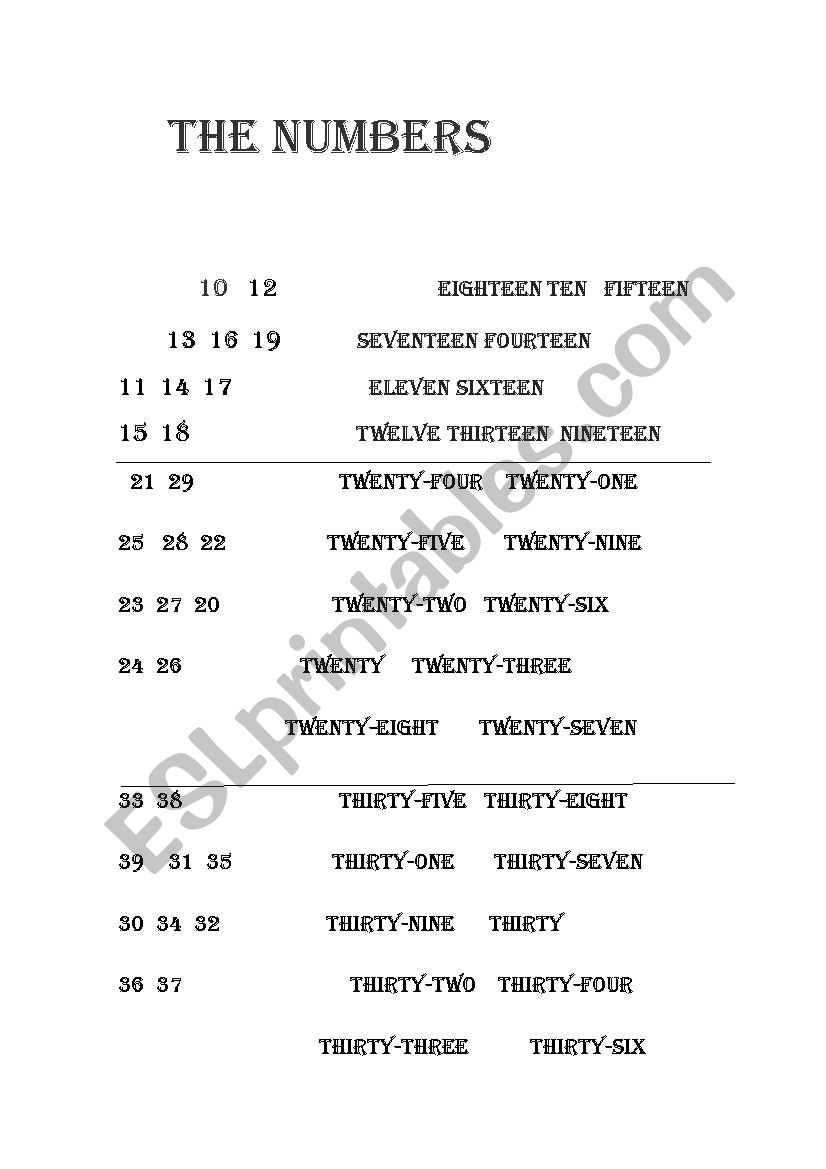 numbers fron 10 to 50 worksheet