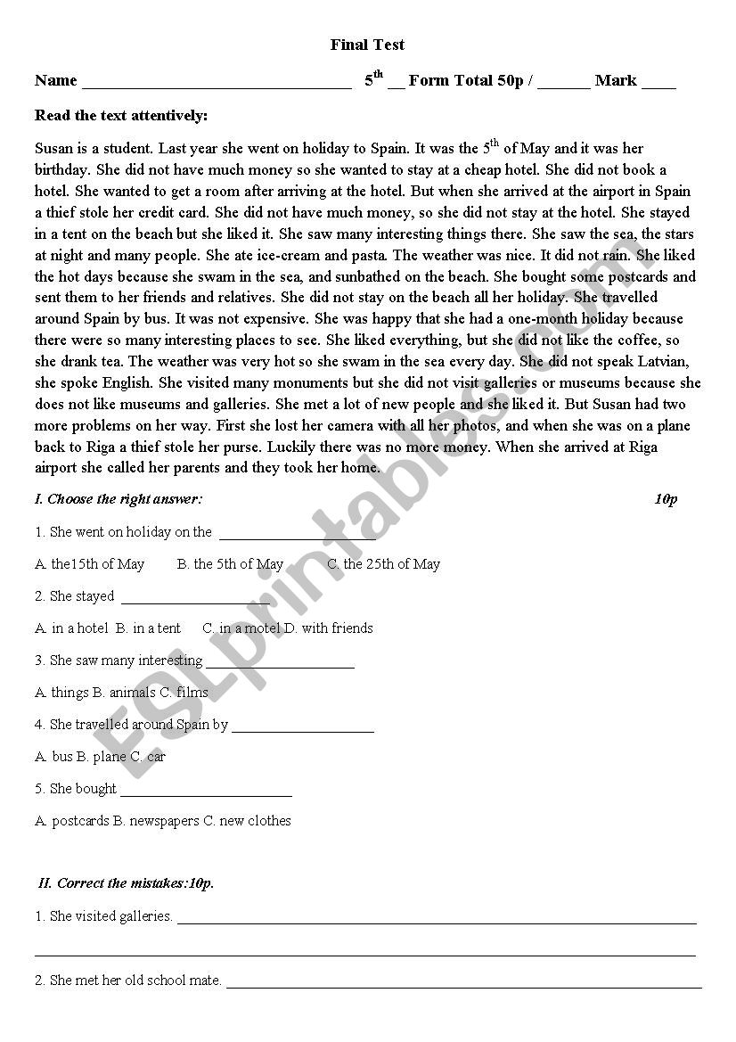 final test  worksheet