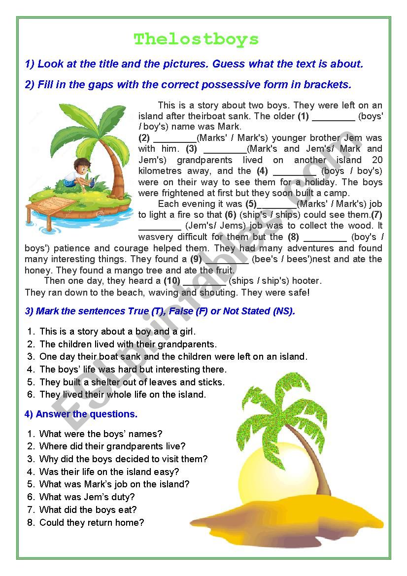 The Lost Boys (Possessives) worksheet