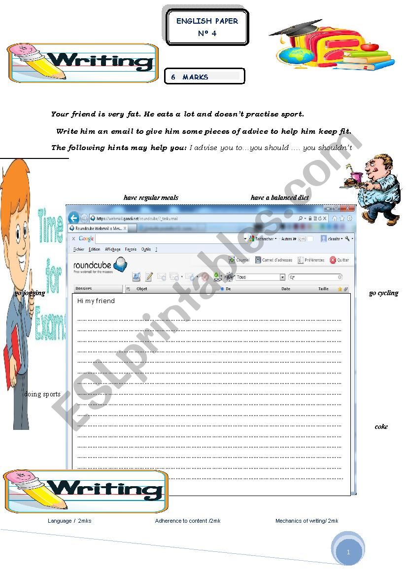 Writing Email about LETÂ´S KEEP FIT 7TH FORM : testing