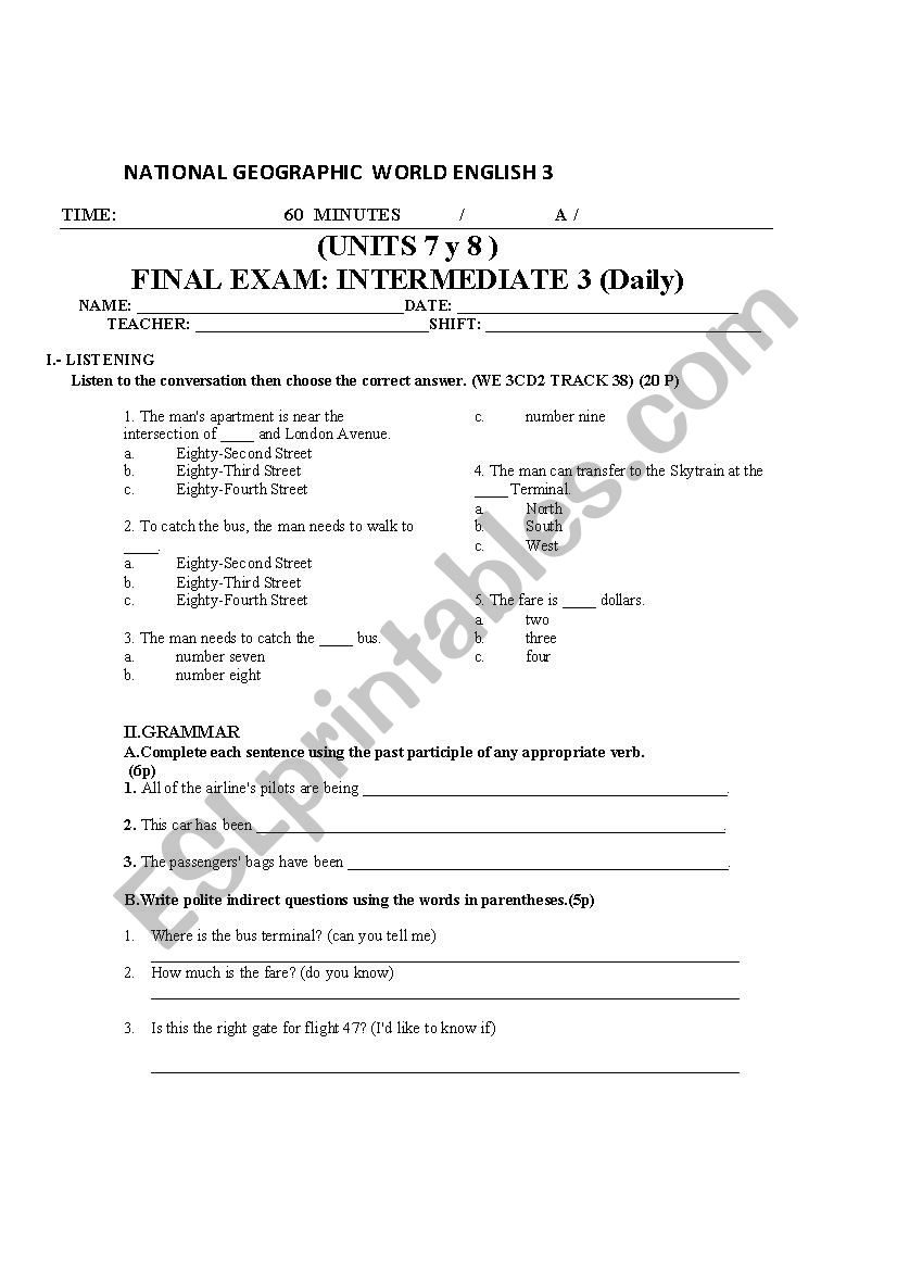 FINAL EXAM worksheet