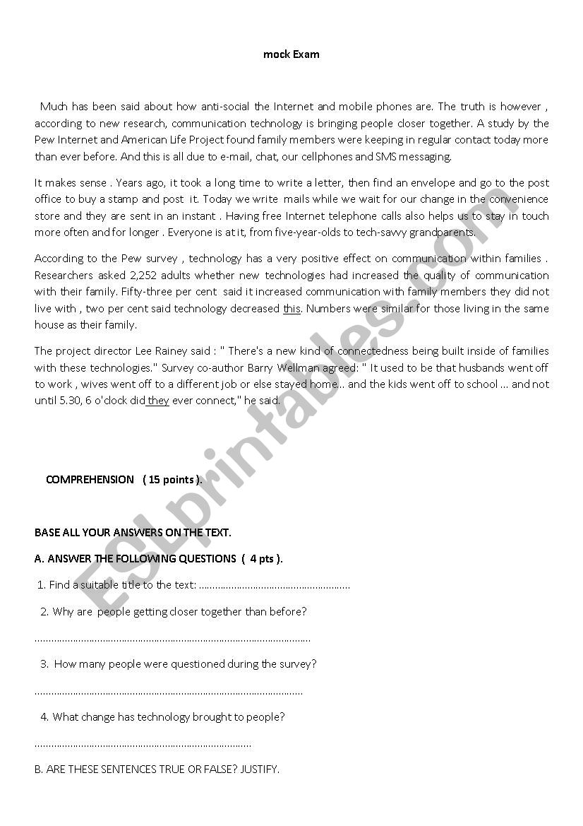 Mock Exam worksheet