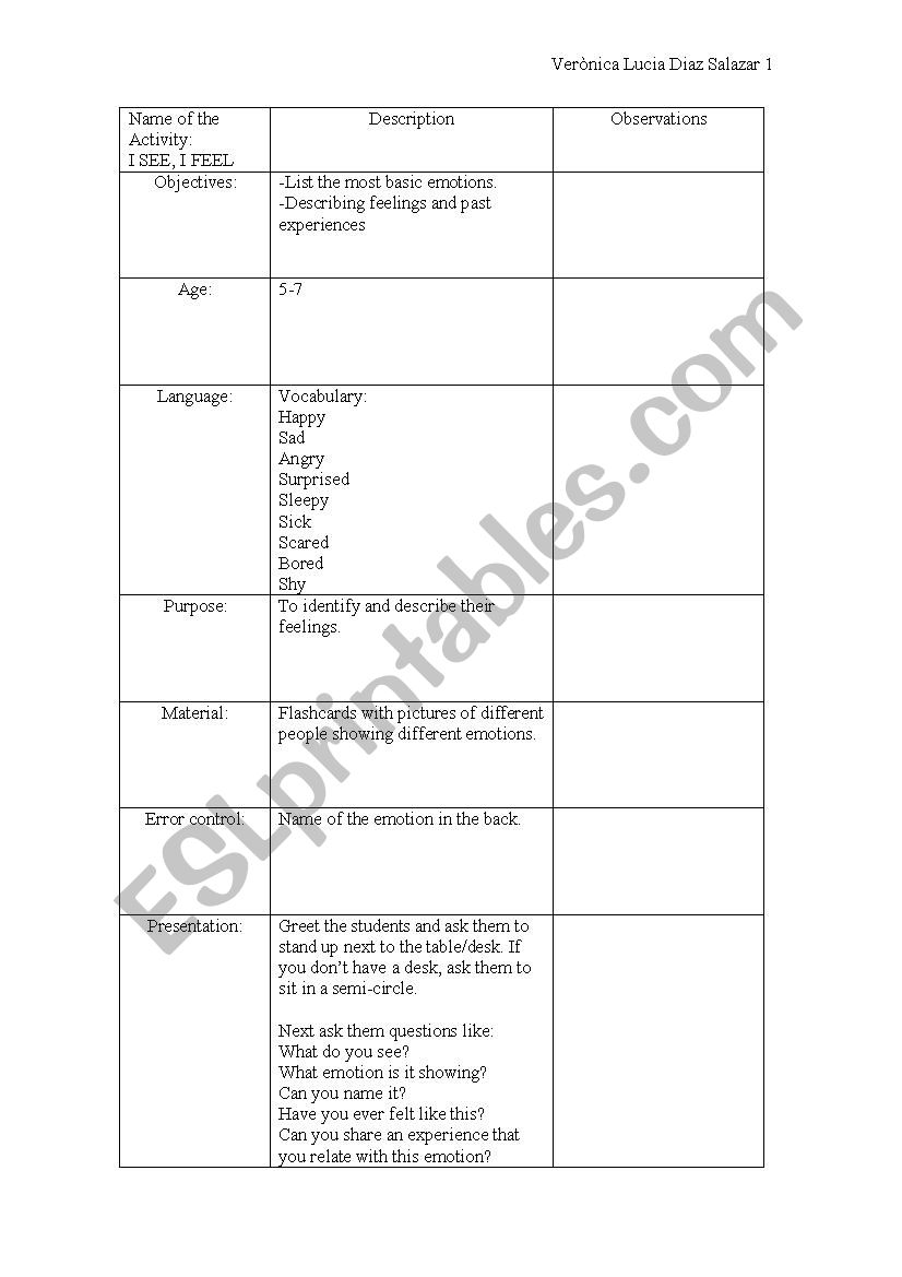 Emotions Activities worksheet