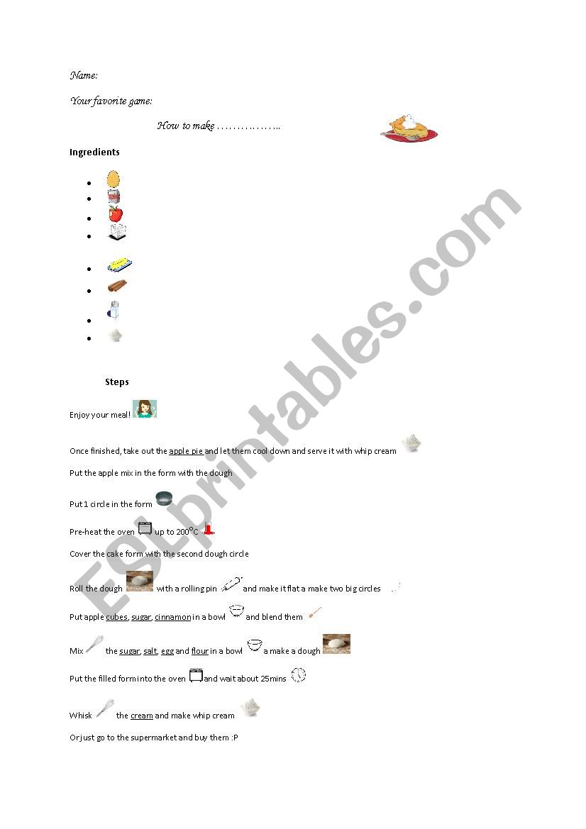 apple pie worksheet