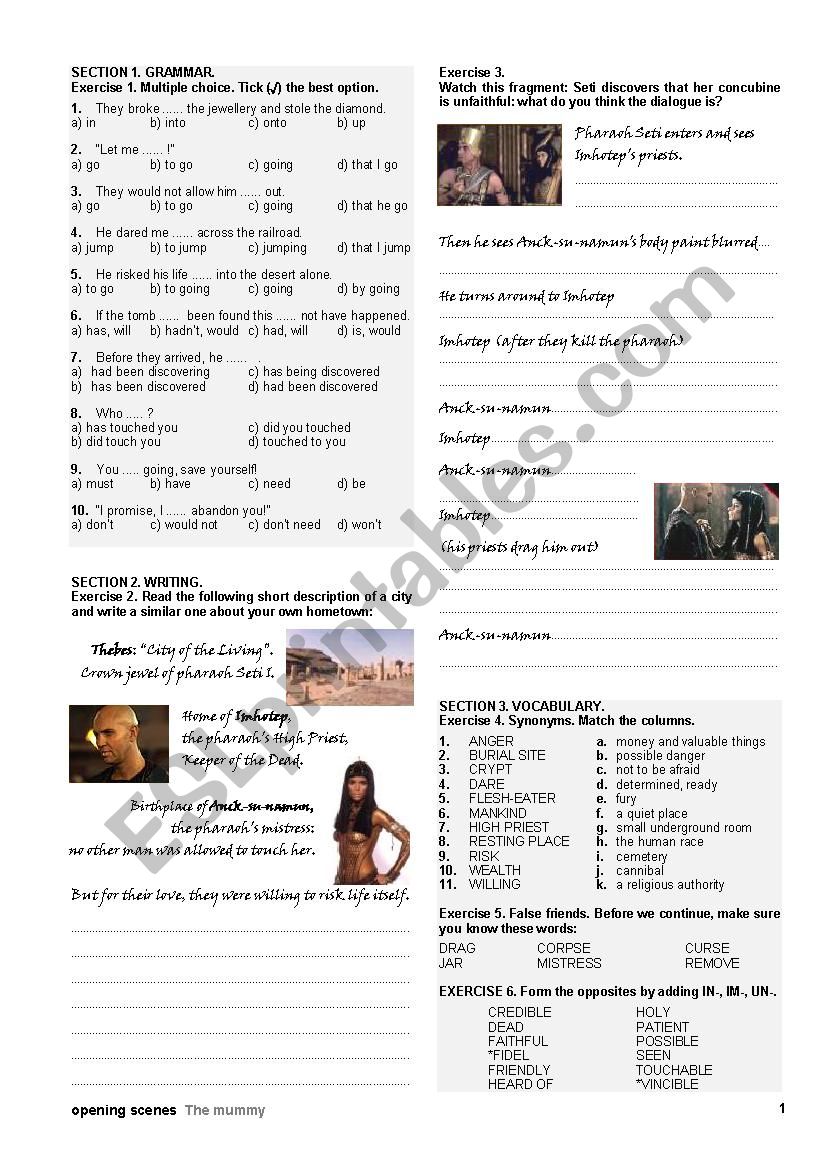 The mummy - opening scenes worksheet