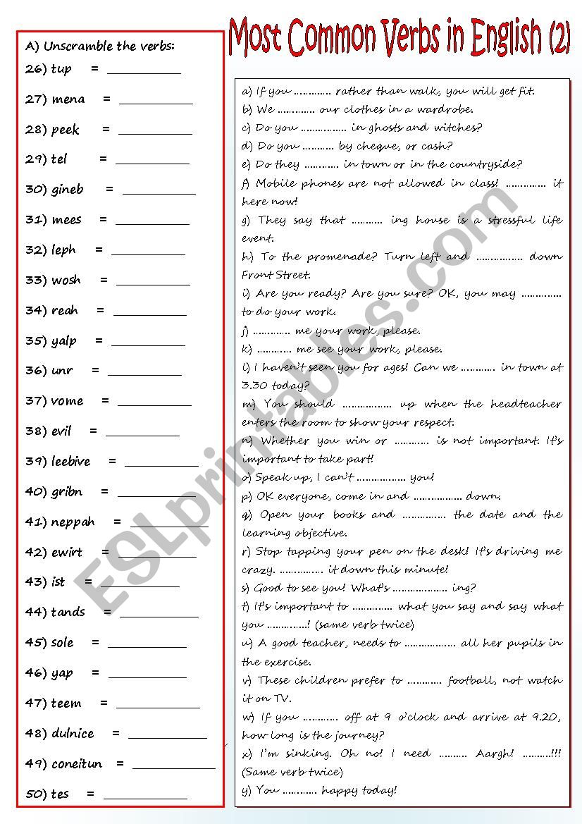the-most-common-verbs-in-english-set-2-esl-worksheet-by-cunliffe