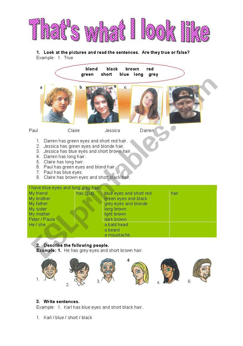 ThatÂ´s what I look like worksheet