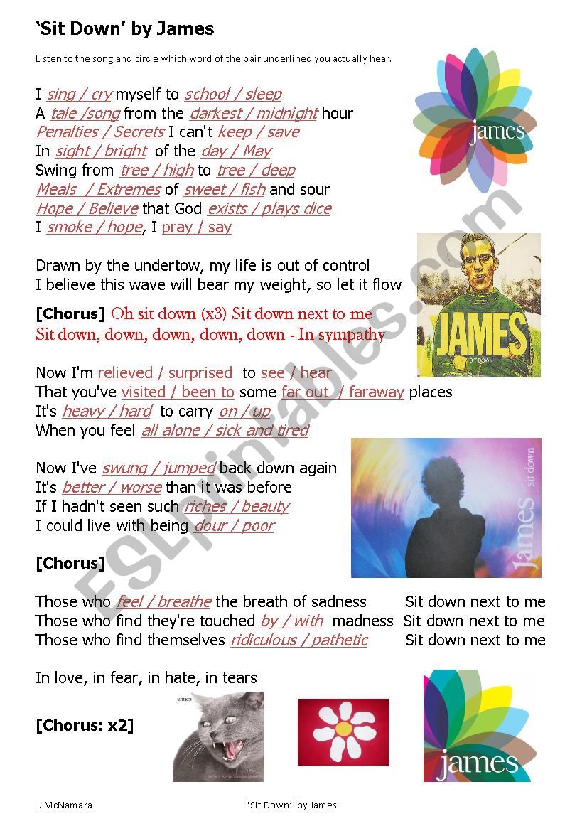 Sit Down SONG by James worksheet