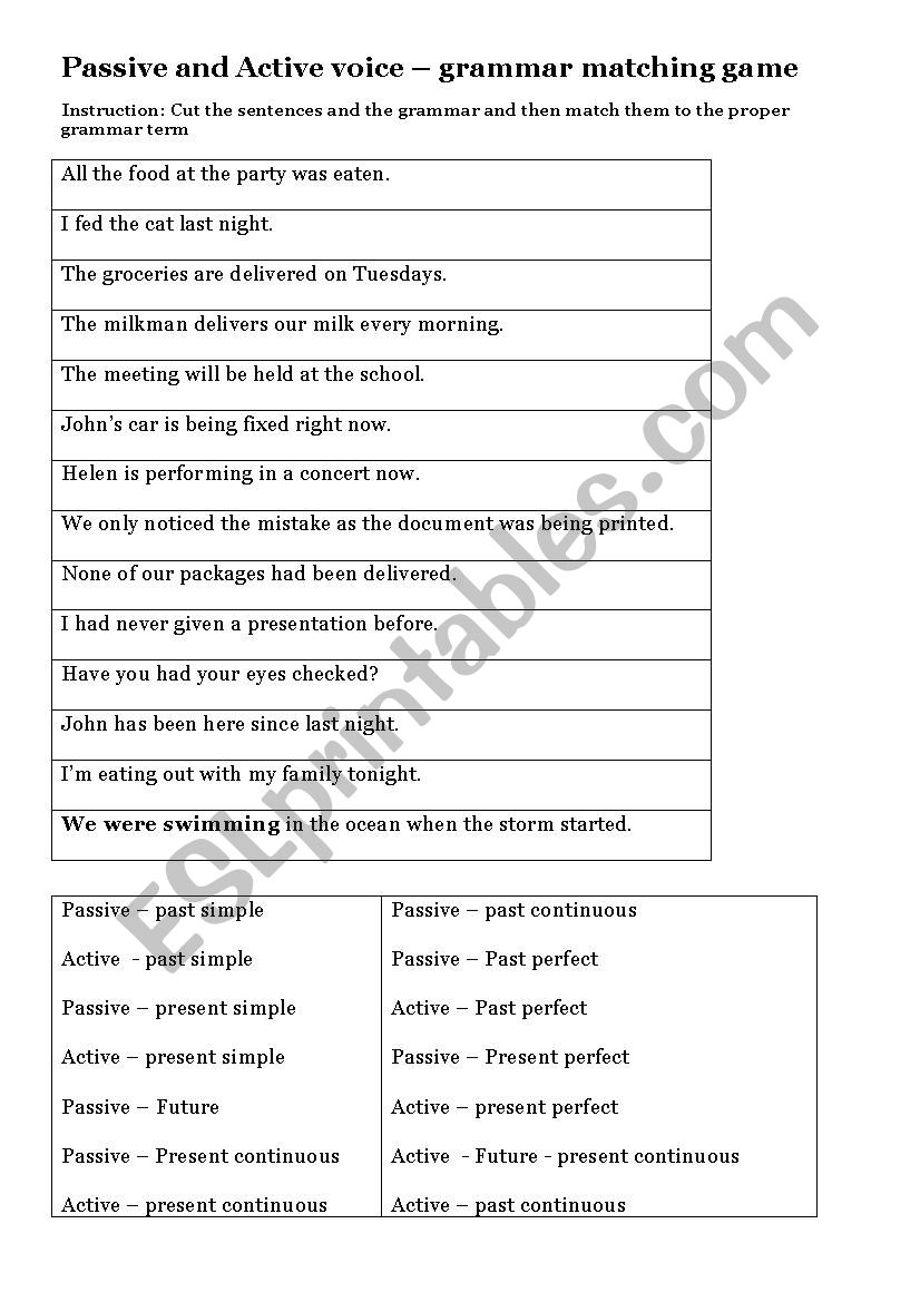 Passive and active voice grammar game