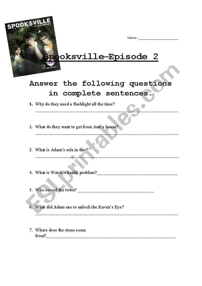 Spooksville Episode 2 worksheet