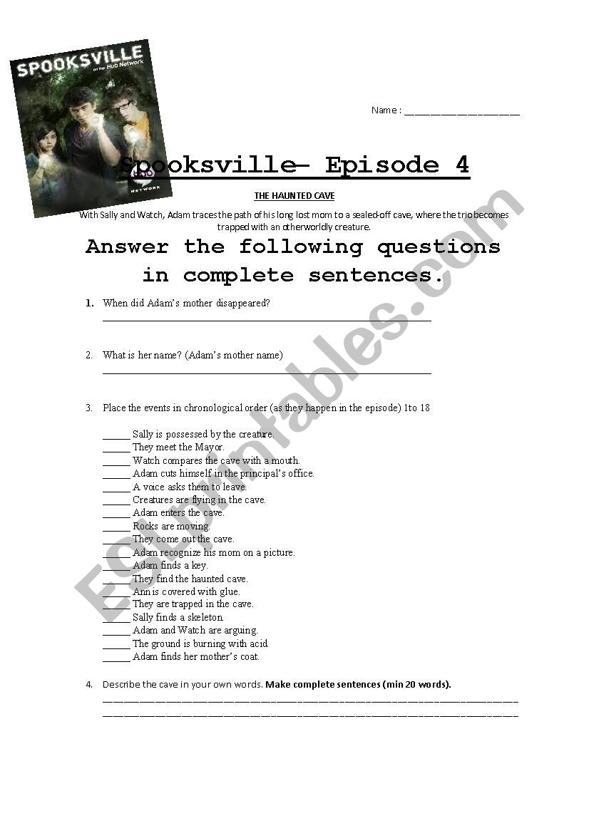 SpooksVille Episode 4 worksheet