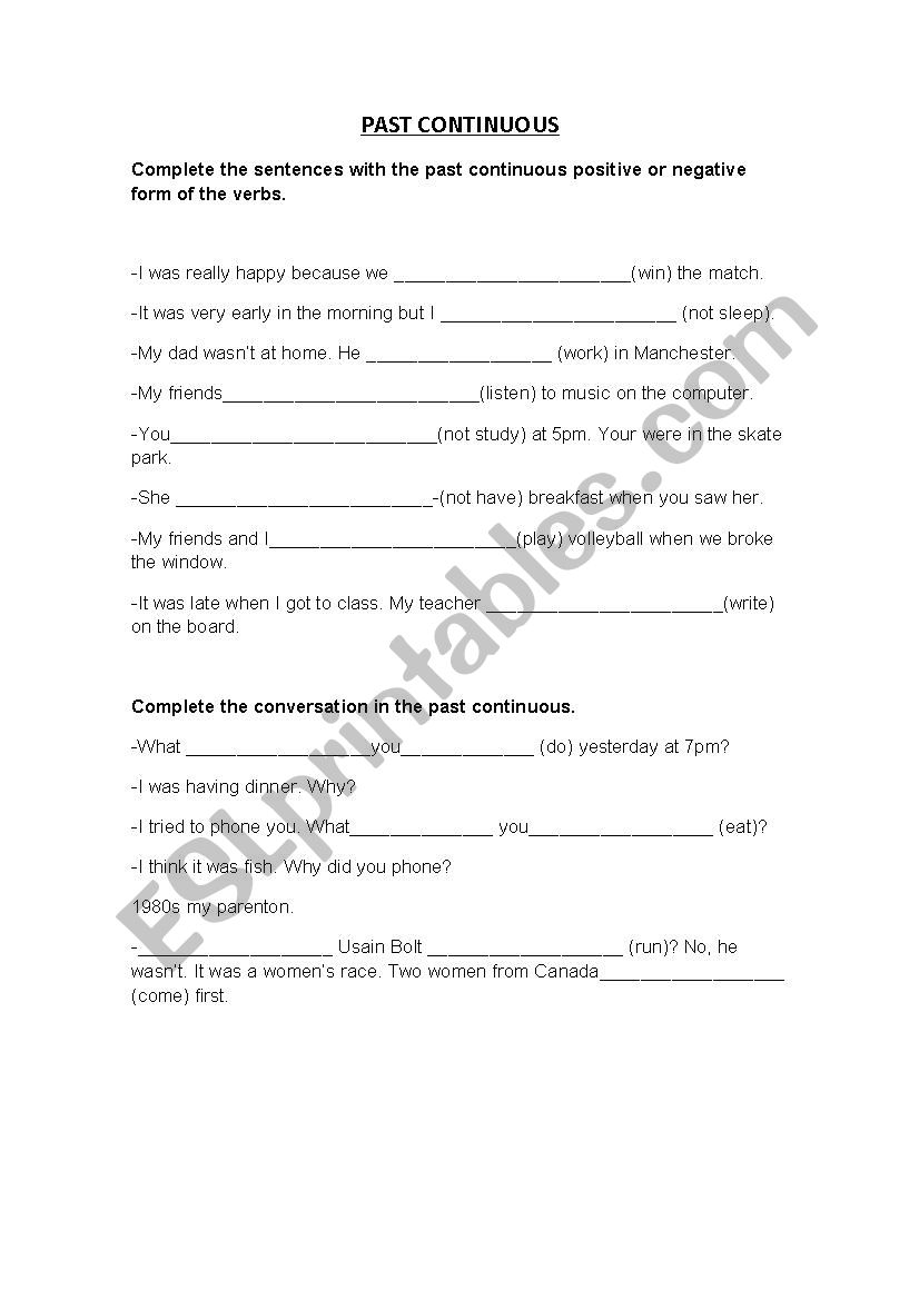 past continuous worksheet