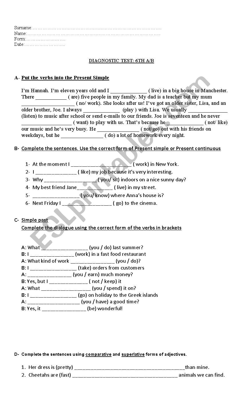  test worksheet