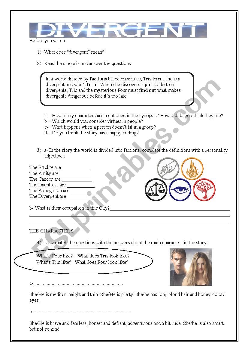 Divergent worksheet