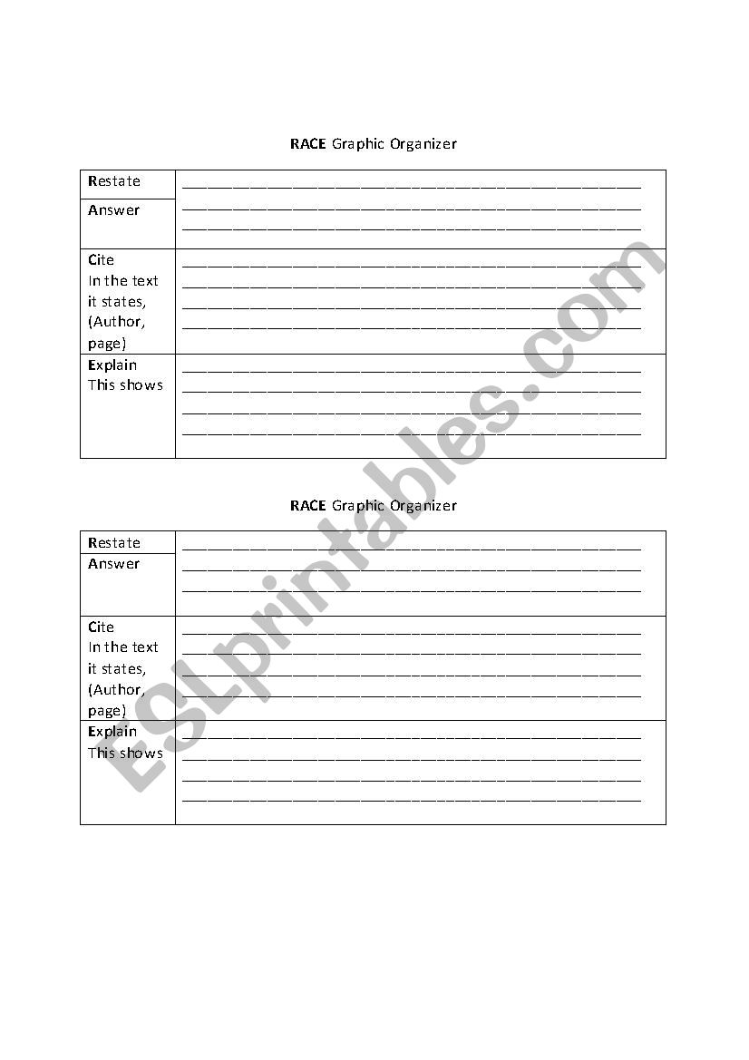 RACE Graphic Organizer worksheet