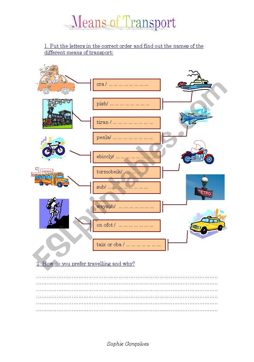 Means of transport worksheet