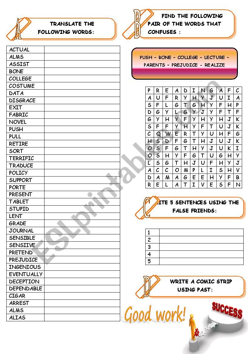 FALSE FRIENDS worksheet