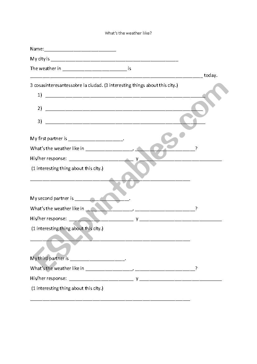 Weather Interview worksheet