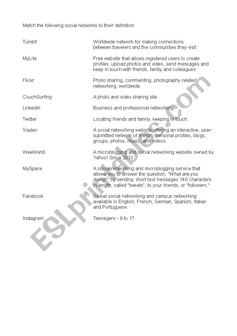 Social networks worksheet