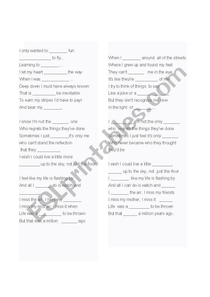 Million Years Ago- Adele worksheet