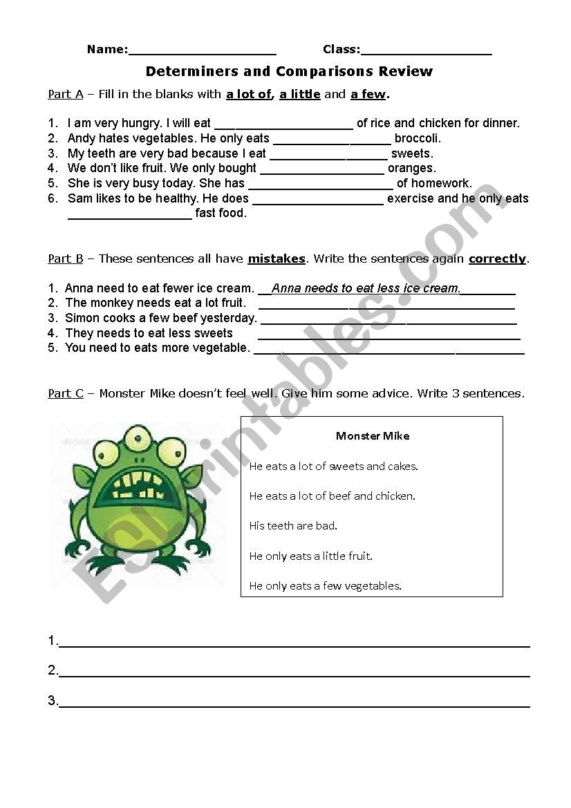 Determiners and Comparisons Review