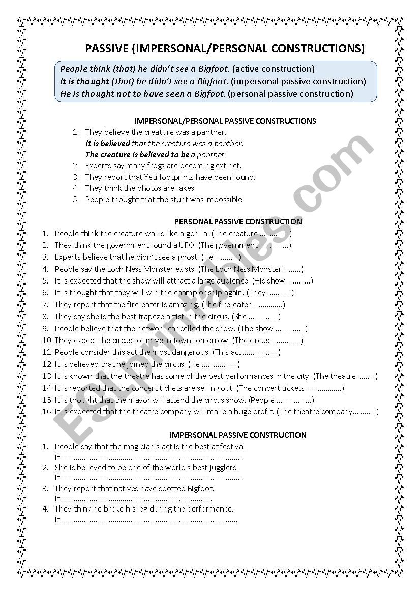 PASSIVE (IMPERSONAL/PERSONAL) CONSTRUCTIONS