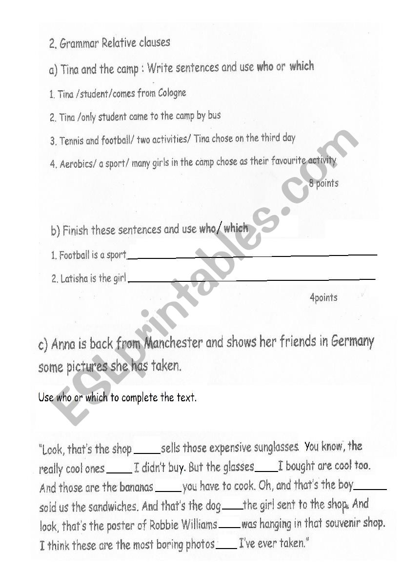 relative pronouns and clauses worksheet