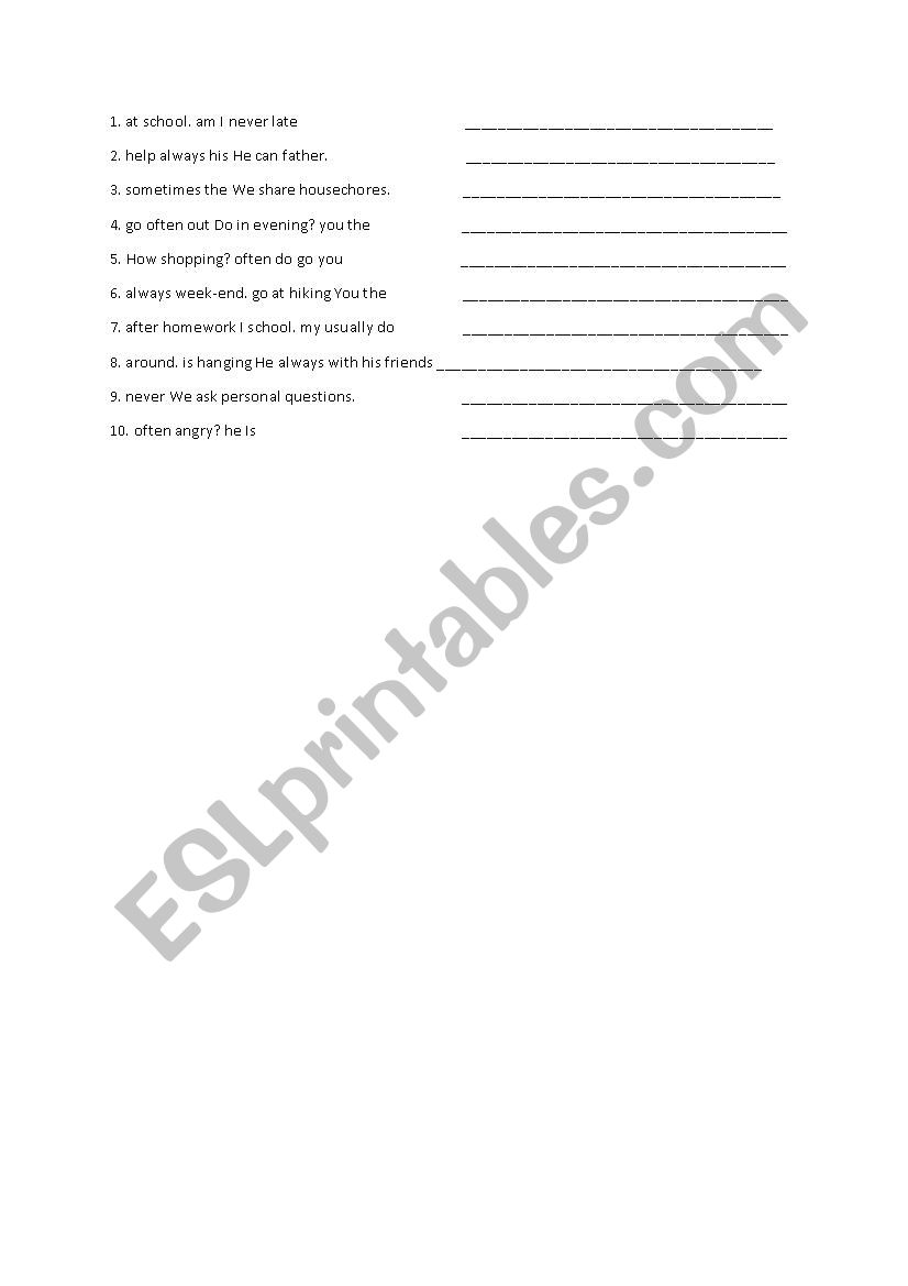 Adverbs of frequency worksheet