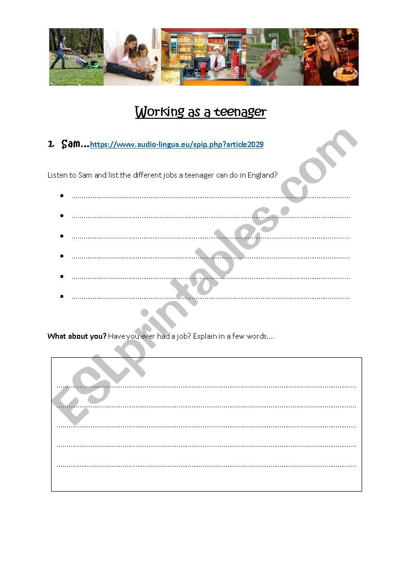 Working as a Teenager worksheet