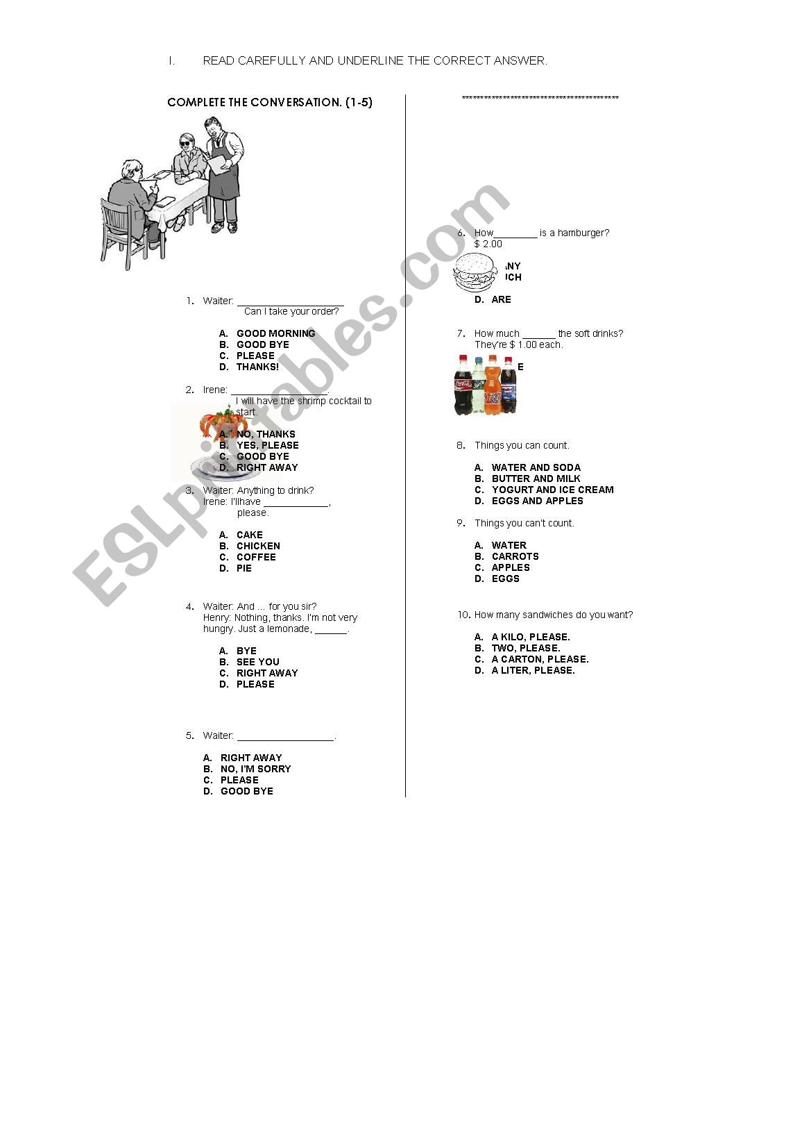 Can I take you order? worksheet