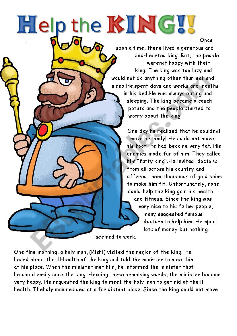 Help the KING!! Healthy eating Reading with comprehension questions and food pyramid. 