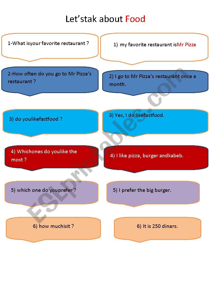  food talking cards  worksheet