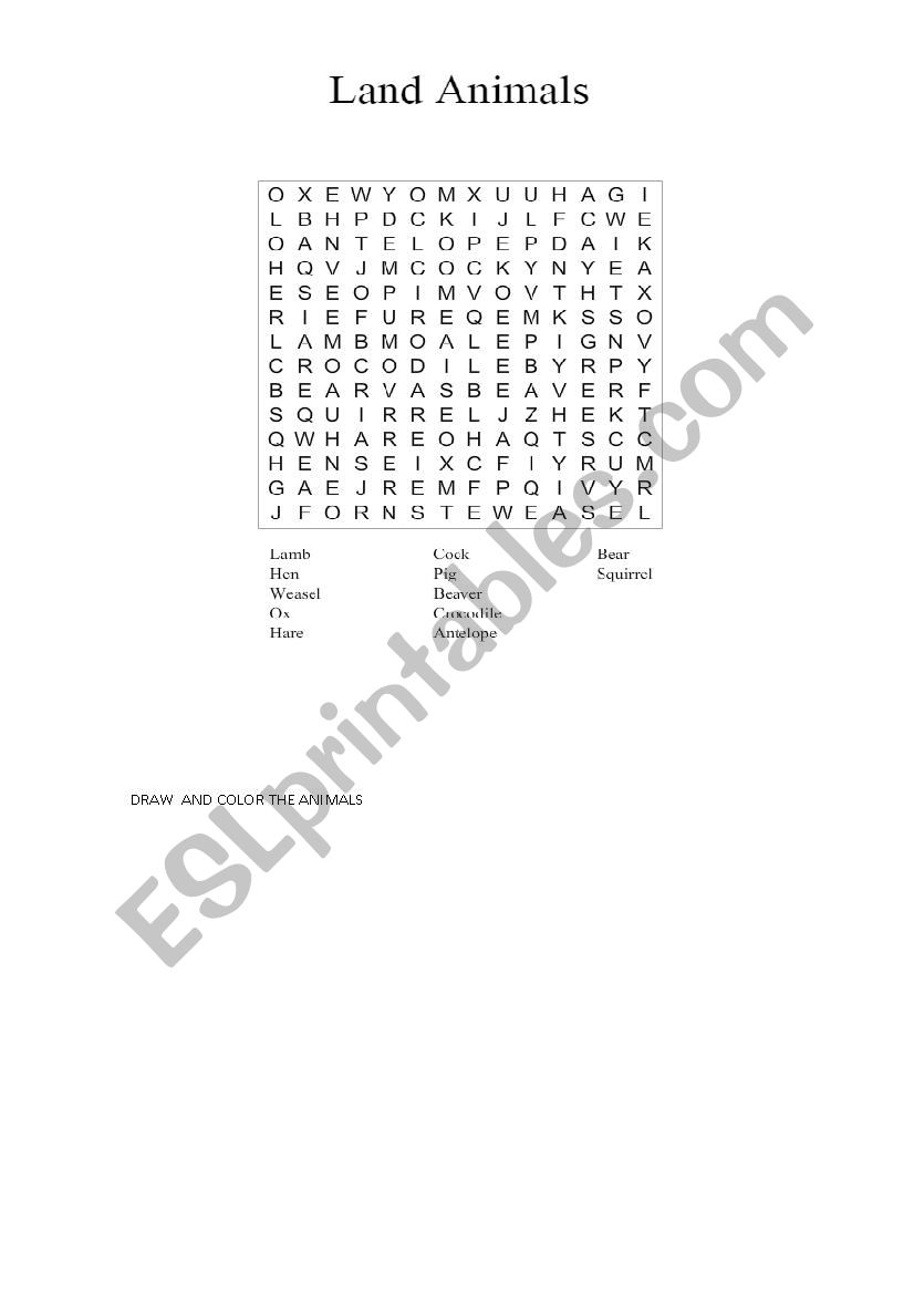 LANDS ANIMALS worksheet