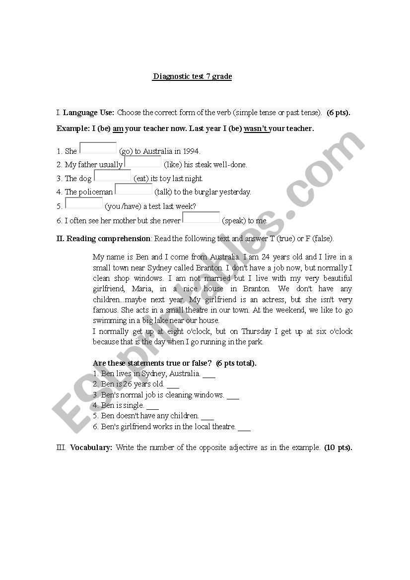 diagnostic worksheet