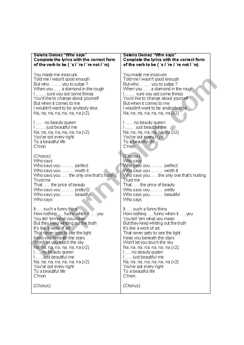 Who says - Verb to be worksheet