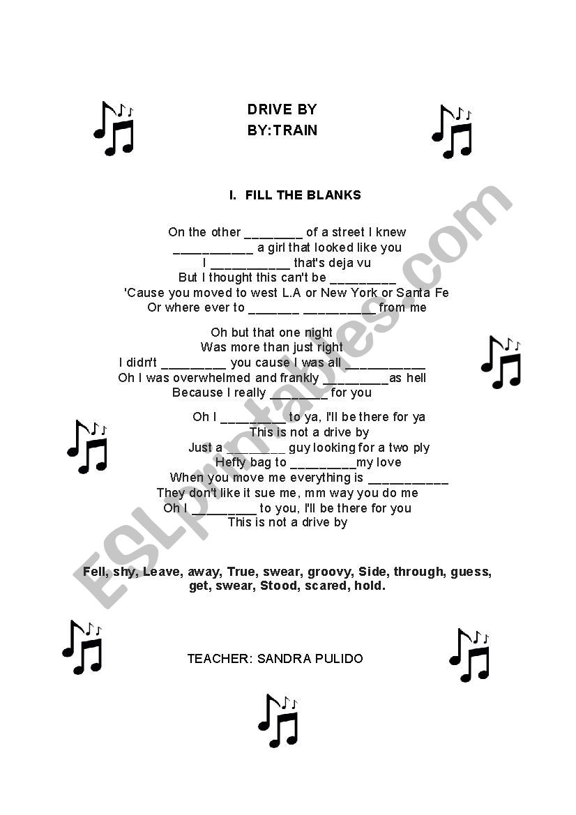 DRIVE BY - TRAIN SONG worksheet