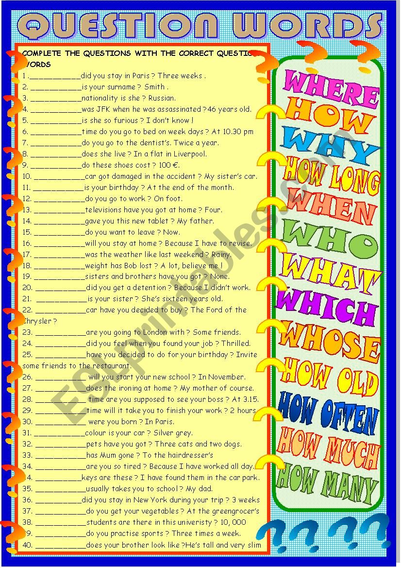 Question words :new practice worksheet