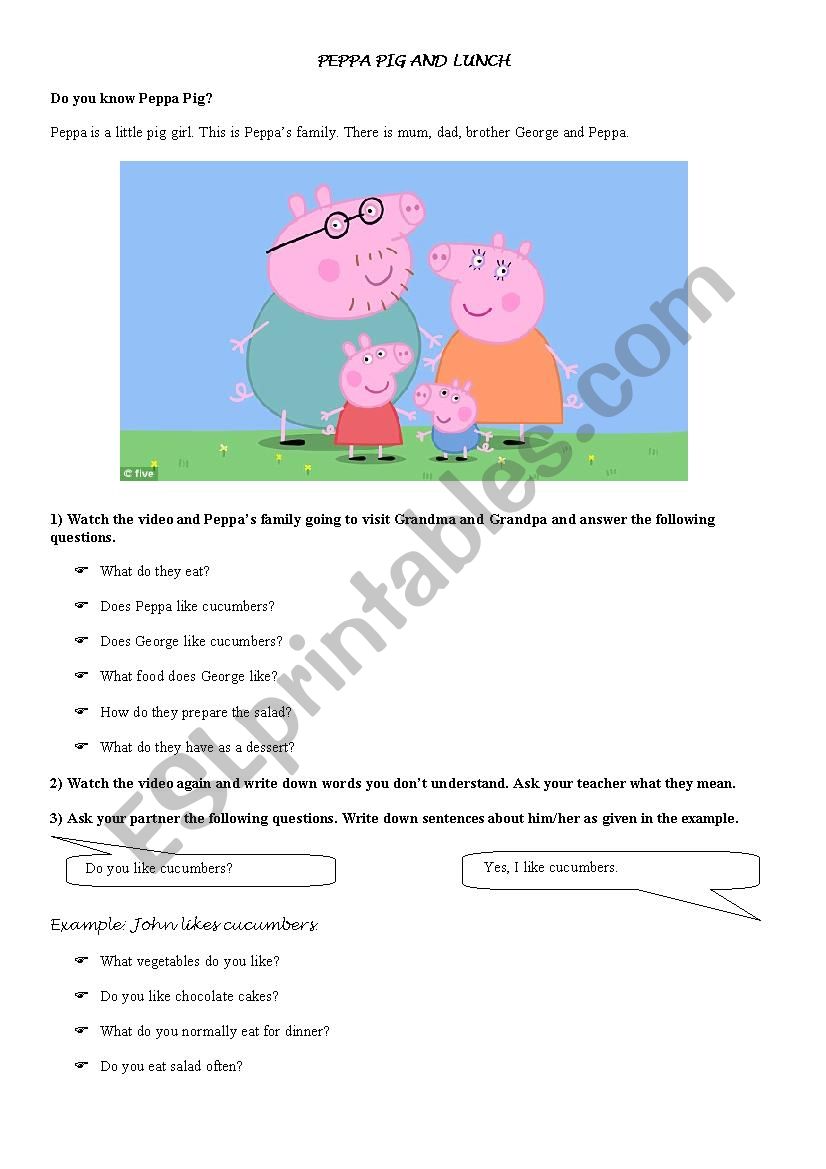 Peppa Pig - Lunch worksheet