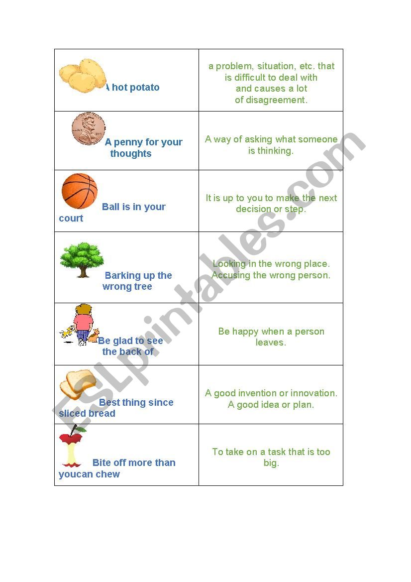 Idioms worksheet