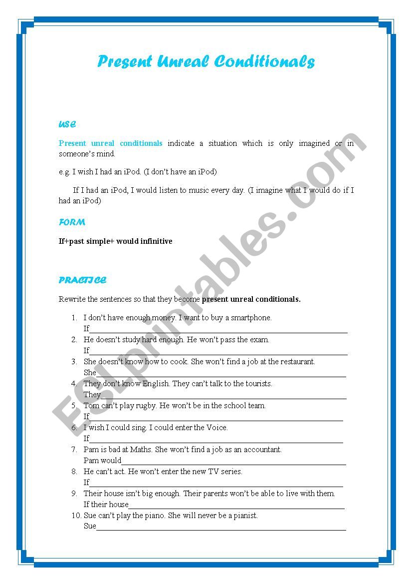 Present Unreal Conditionals worksheet