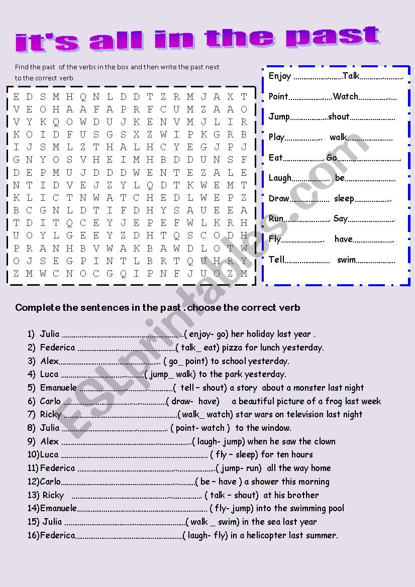  Its all in the past. worksheet