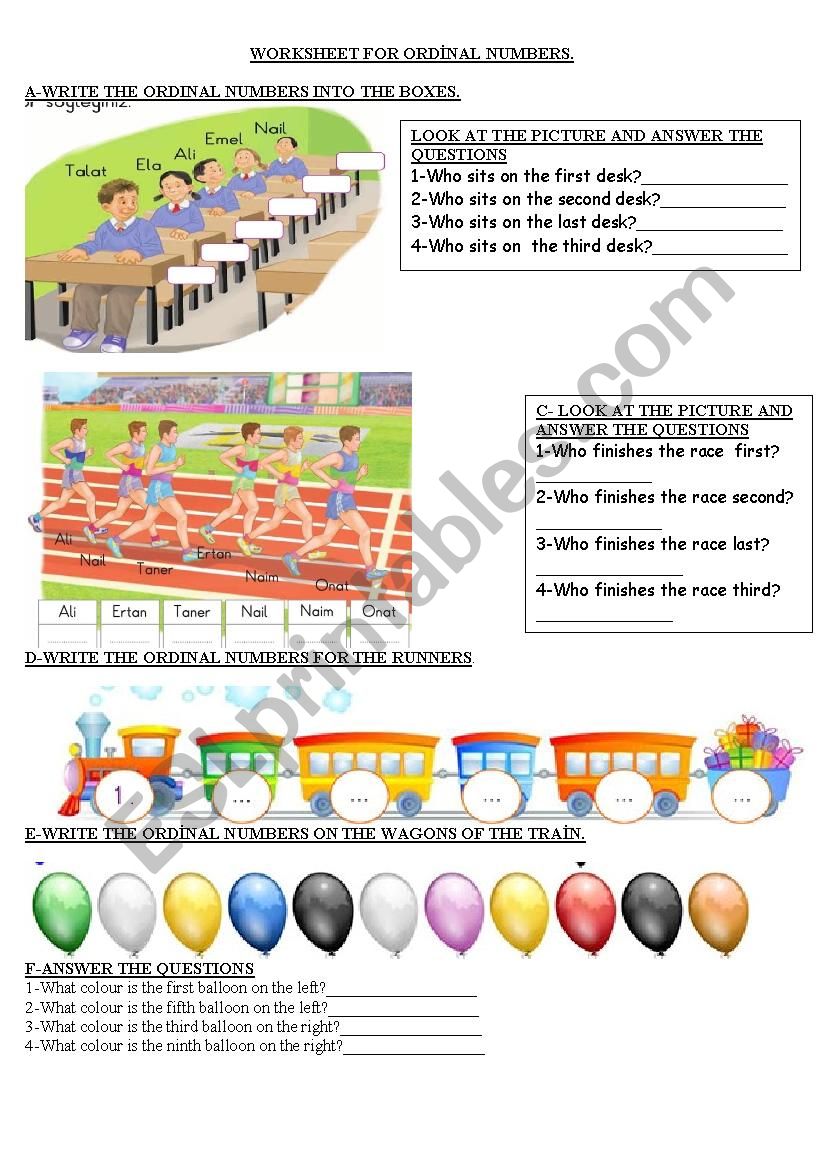 ordinal numbers worksheet