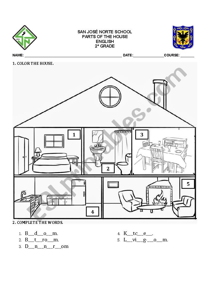 PARTS OF THE HOUSE worksheet