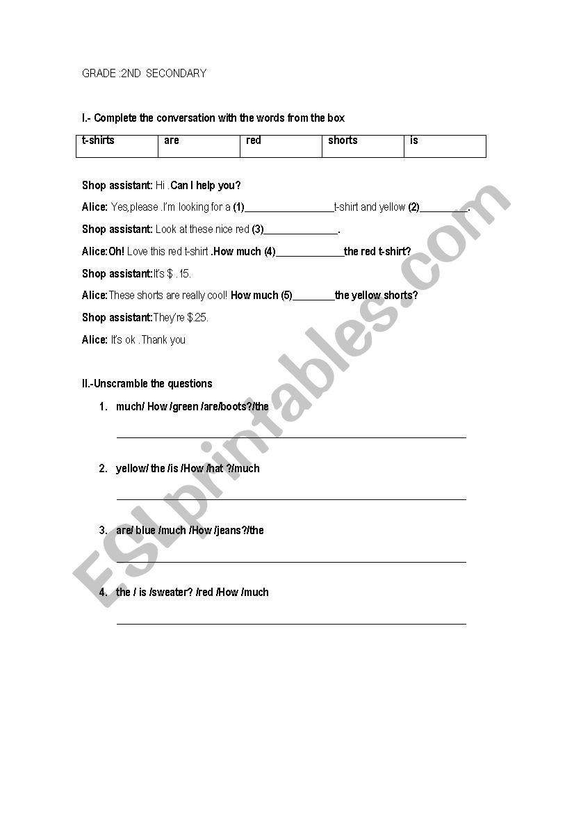 exercises worksheet