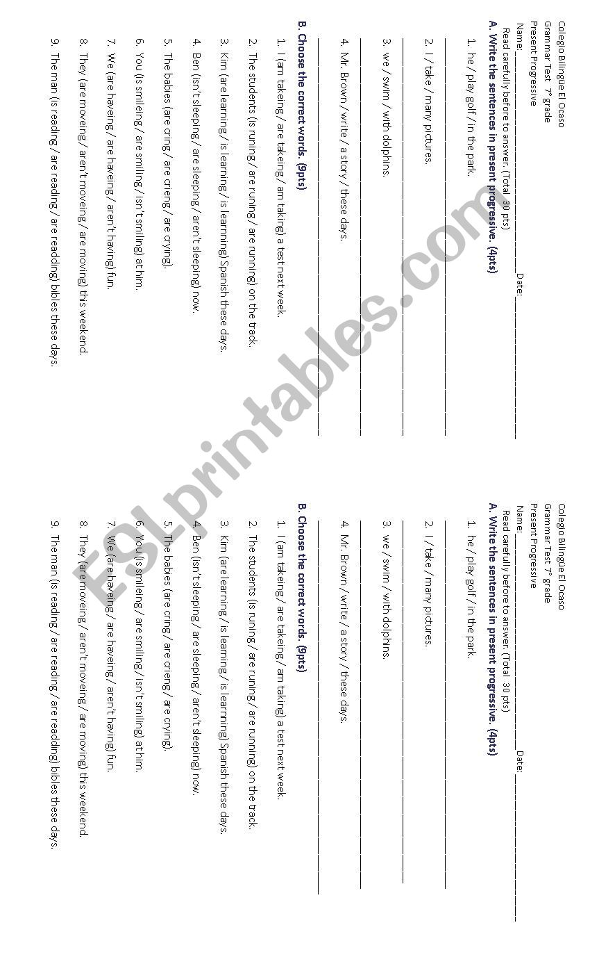 Present Progressive worksheet