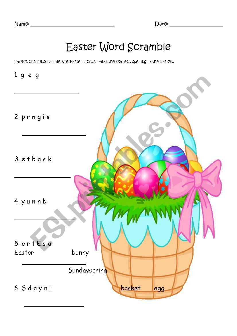 Easter Word Scramble worksheet